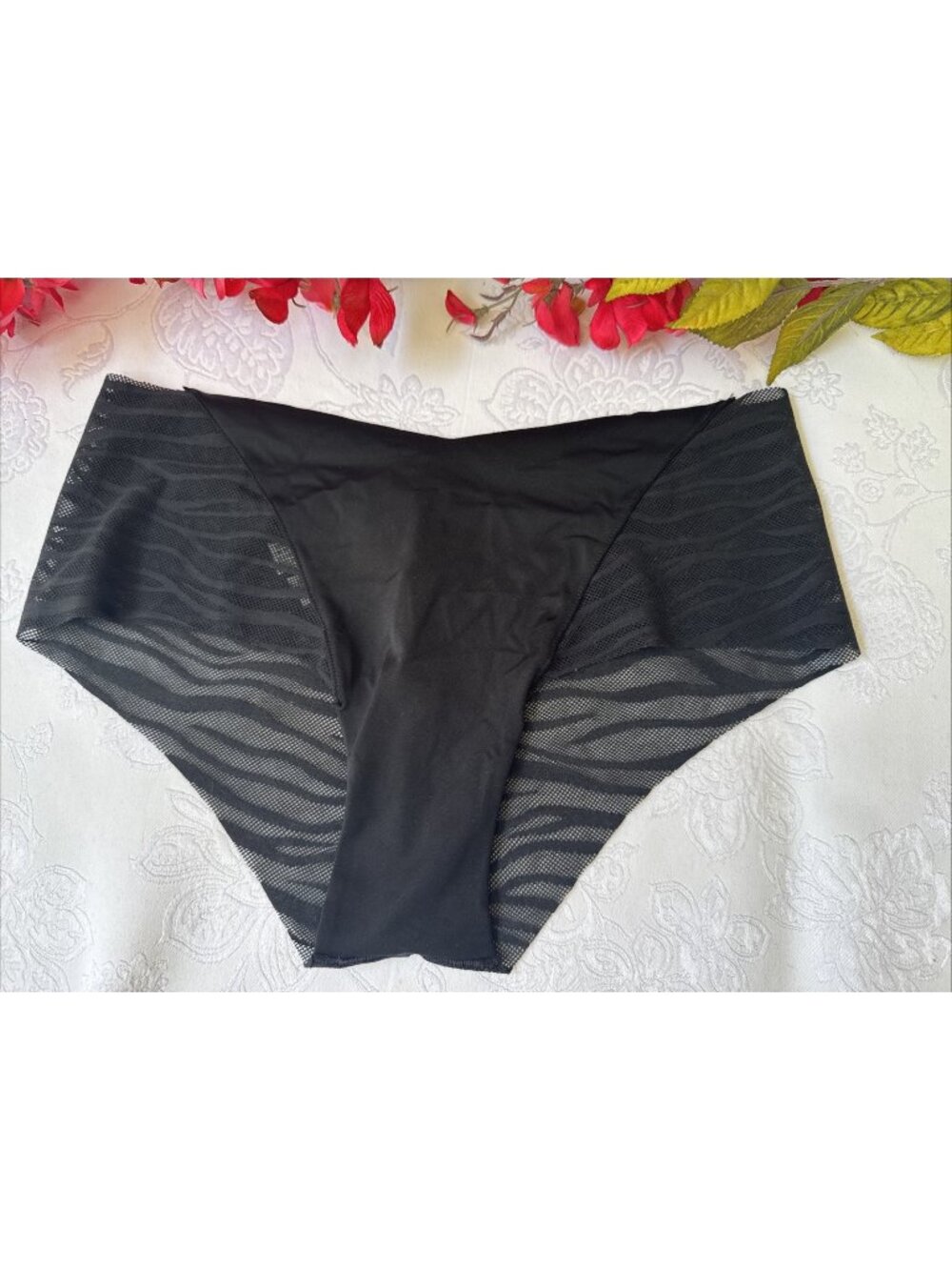 PINK VICTORIA'S SECRET S BLACK SILKY PANEL ZEBRA LACE CHEEKY PANTIES SUMMER NWT
